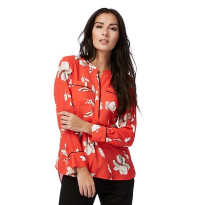 Red floral print shirt
